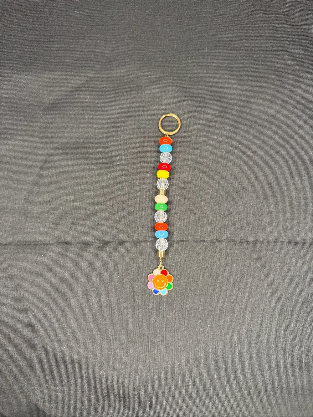 Colorful Rainbow Flower Beaded Keychain - Multicolor